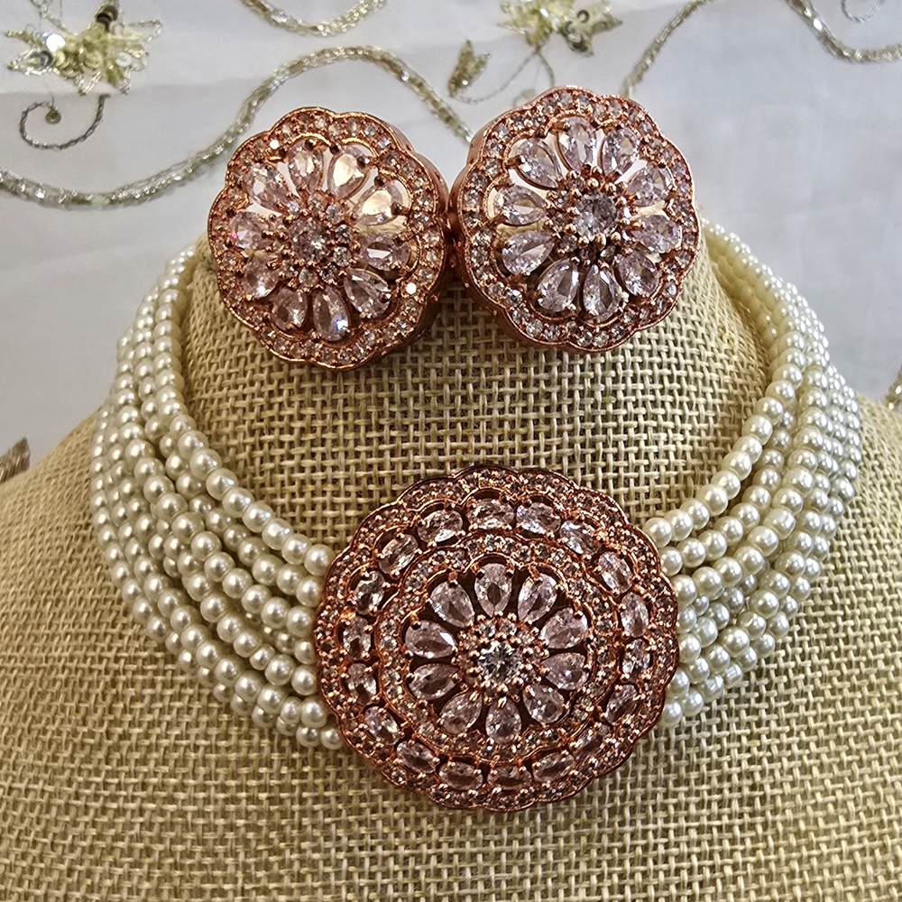 Elegant Rose Gold and Pearl Jewelry Set